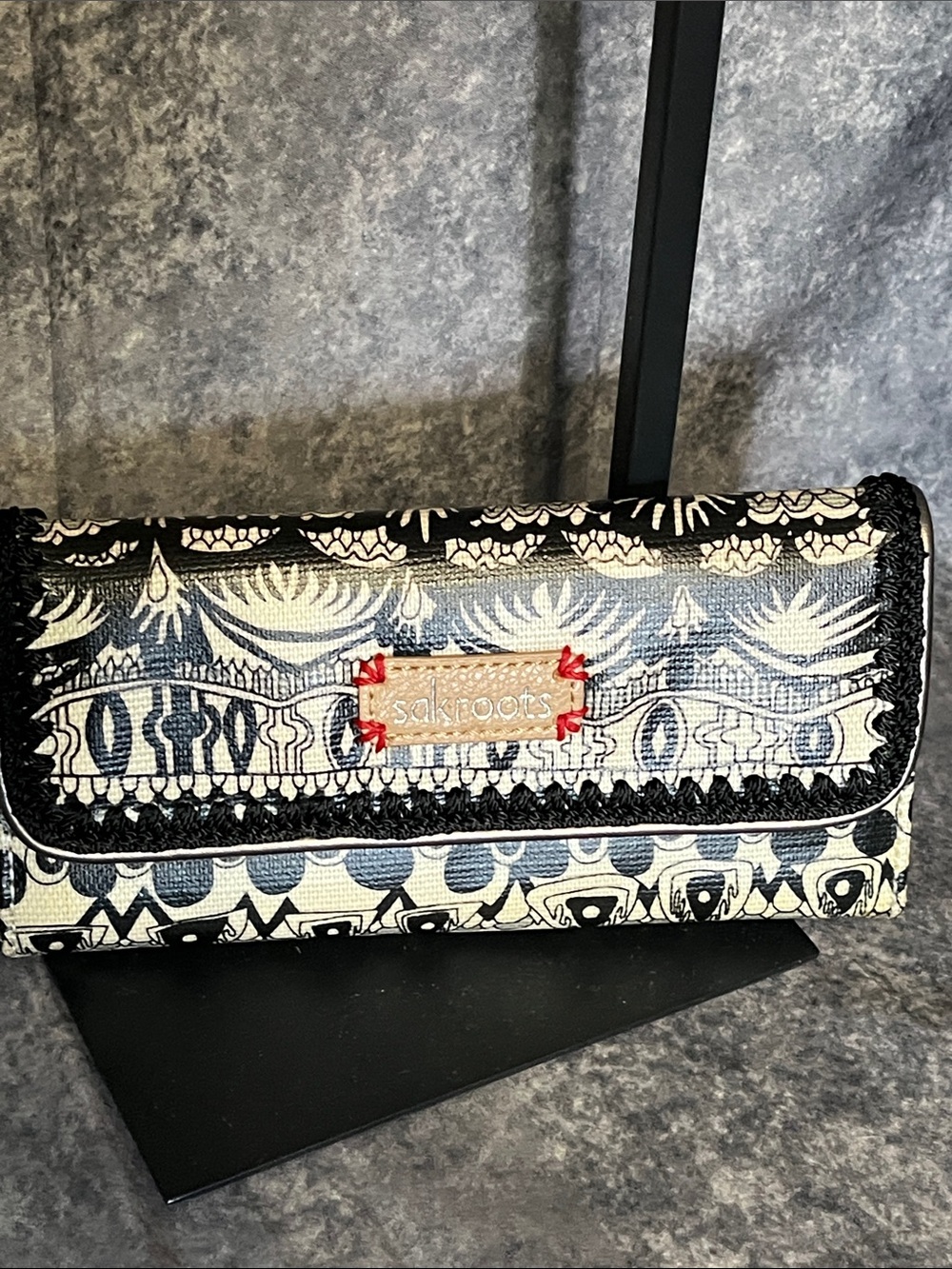 Sakroots Navy & Cream Patterned Wallet Clutch